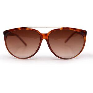 Vintage 80s Oversized Acrylic Aviator Sunglasses Brown Gradient Lenses Gold Bar
